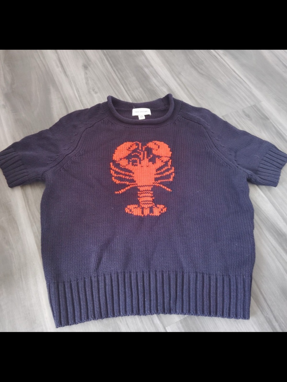 Navy Crewneck Sweater with Orange Lobster Motif